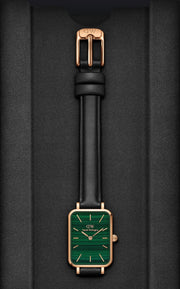 Daniel Wellington Quadro Pressed Sheffield Green Dial Black Leather Strap Watch For Women - DW00100439