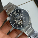 Emporio Armani Meccanico Automatic Black Dial Silver Steel Strap Watch For Men - AR60055