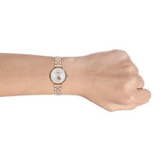 Emporio Armani Meccanico Gianni T-Bar Silver Dial Rose Gold Steel Strap Watch For Women - AR60023