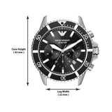 Emporio Armani Diver Chronograph Black Dial Silver Steel Strap Watch For Men - AR11360