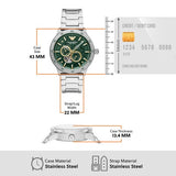 Emporio Armani Meccanico Chronograph Automatic Green Dial Silver Steel Strap Watch For Men - AR60053