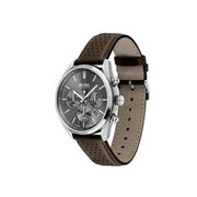 Hugo Boss Grand Prix Chronograph Grey Dial Brown Leather Strap Watch for Men -  1513476