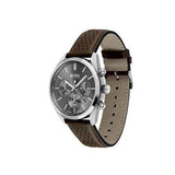 Hugo Boss Grand Prix Chronograph Grey Dial Brown Leather Strap Watch for Men - 1513476