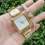 Michael Kors Lake Quartz White Dial Gold Steel Strap Watch For Women - MK3644