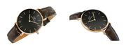 Daniel Wellington Classic Petite York Black Dial Brown Leather Strap Watch For Women - DW00100170