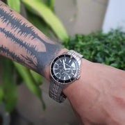 Michael Kors Cunningham Multifunction Black Dial Silver Steel Strap Watch For Men - MK7156