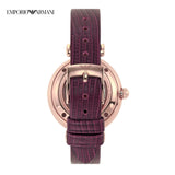 Emporio Armani Meccanico Automatic Silver Dial Red Leather Strap Watch For Women - AR60044