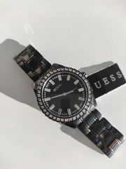 Guess Sparkler Diamonds Black Dial Black Steel Strap Watch for Women - GW0111L4