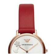 Emporio Armani Kappa Classic Quartz Silver Dial Red Leather Strap Watch For Women - AR11114