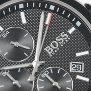 Hugo Boss Velocity Chronograph Black Dial Black Leather Strap Watch for Men - 1513716