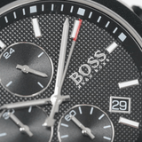 Hugo Boss Velocity Chronograph Black Dial Black Leather Strap Watch for Men - 1513716