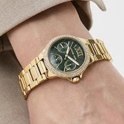 Michael Kors Camille Multifunction Green Dial Gold Steel Strap Watch For Women - MK6981