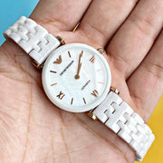 Emporio Armani Ceramica Mother of Pearl Dial White Ceramic Strap Watch For Women - AR1486