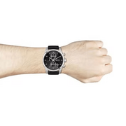 Hugo Boss Skymaster Chronograph Black Dial Black Leather Strap Watch for Men - 1513782