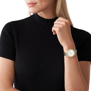 Michael Kors Liliane Mother of Pearl White Dial Gold Steel Strap Watch For Women - MK4555