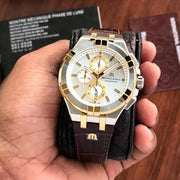 Maurice Lacroix Aikon Chronograph White Dial Brown Leather Strap Watch For Men - AI1018-PVY11-132-1