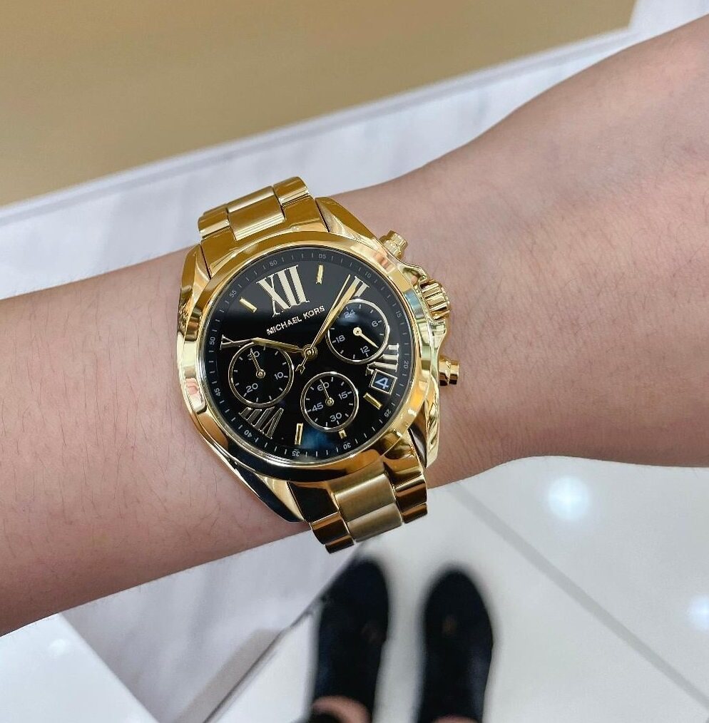Michael Kors Bradshaw Chronograph Black Dial Gold Steel Strap