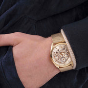 Guess Tailor Multifunction Gold Dial Gold Mesh Bracelet Watch for Men - GW0368G2
