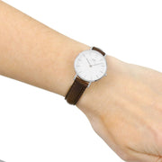 Daniel Wellington Classic Petite White Dial Brown Leather Strap Watch For Women - DW00100239
