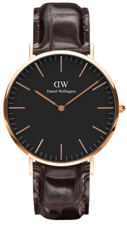 Daniel Wellington Classic York Black Dial Brown Leather Strap Watch For Men - DW00100128
