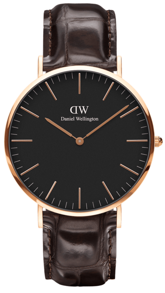 Daniel Wellington Classic York Black Dial Brown Leather Strap Watch For Men - DW00100128