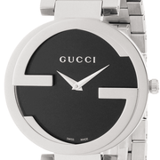 Gucci G Interlocking Black Dial Black Leather Strap Watch For Women - YA133301