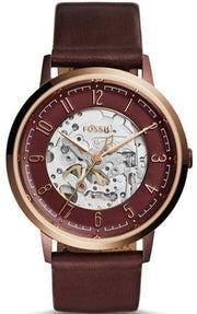 Fossil Vintage Muse Automatic Skeleton Maroon Dial Maroon Leather Strap Watch for Women - ME3137