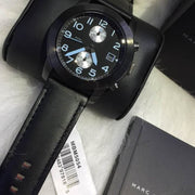 Marc Jacobs Larry Chronograph Black Dial Black Leather Strap Watch for Men - MBM5054