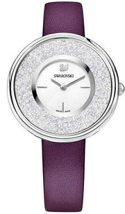 Swarovski Crystalline Silver Dial Purple Leather Strap Watch for Women - 5295355