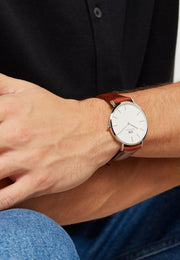 Daniel Wellington Classic St Mawes White Dial Brown Leather Strap Watch For Men - DW00100021