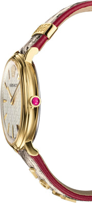 Versace V Circle Quartz White Dial Brown Leather Strap Watch For Women - VBP08017