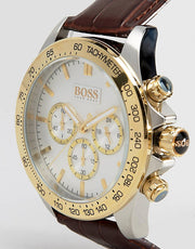 Hugo Boss Ikon Chronograph White Dial Brown Leather Strap Watch for Men - 1513174