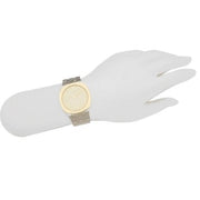 Gucci 25H Quartz Gold Dial Silver Steel Strap Watch for Women - YA163403