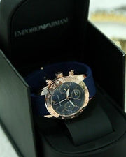 Emporio Armani Sportivo Chronograph Blue Dial Blue Silicone Strap Watch for Women - AR5939
