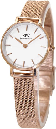 Daniel Wellington Petite Pressed Melrose White Dial Gold Mesh Bracelet Watch For Women - DW00100447