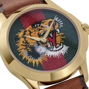 Gucci Le Marche Des Merveilles Red & Green Dial Brown Leather Strap Unisex Watch - YA126497