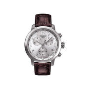 Tissot PRC 200 Chronograph Silver Dial Brown Leather Strap Watch For Men - T055.417.16.037.00