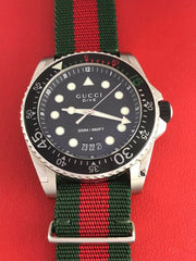 Gucci Dive Black Dial Two Tone NATO Strap Watch For Men - YA136206