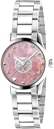 Gucci G Timeless Quartz Mother of Pearl Pink Dial Silver Steel Strap Watch For Women - YA1265013
