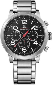 Tommy Hilfiger Jake Chronograph Black Dial Silver Steel Strap Watch for Men - 1791234