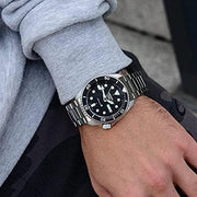 Seiko 5 Sports Automatic Day Date Black Dial Silver Steel Strap Watch for Men - SRPD55K1
