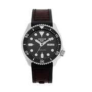 Seiko 5 Sports SKX Automatic Black Dial Black Leather Strap Watch for Men - SRPD55K2