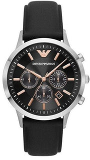Emporio Armani Giovanni Chronograph Black Dial Black Leather Strap Watch For Men - AR11431