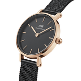 Daniel Wellington Petite Ashfield Black Dial Black Mesh Strap Watch For Women - DW00100245