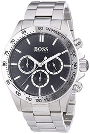 Hugo Boss Ikon Chronograph Black Dial Silver Steel Strap Watch for Men - 1512965