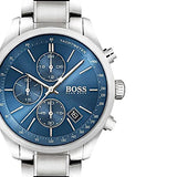 Hugo Boss Grand Prix Chronograph Blue Dial Silver Steel Strap Watch for Men - 1513478