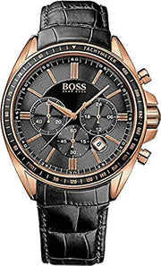 Hugo Boss Driver Chronograph Black Dial Black Leather Strap Watch for Men - 1513092