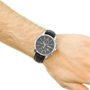 Hugo Boss Jet Chronograph Black Dial Black Leather Strap Watch for Men - 1513279