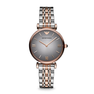Emporio Armani Gianni T Bar Grey Dial Two Tone Steel Strap Watch For Women - AR1725