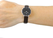 Daniel Wellington Classic Petite York Black Dial Brown Leather Strap Watch For Women - DW00100238